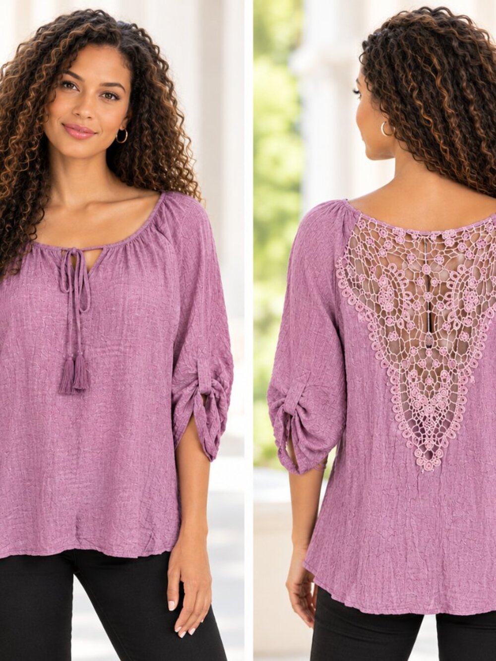 NWT Black Label Women’s Pinkish Purple Crochet Lace Top Sz Lg
